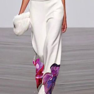 Urban Floral Straight Pants, Pants, color:As Picture|size:XXL, Stylewe