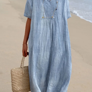 Women Plain Summer Dress V Neck Short Sleeve A-Line Dress, Dresses, color:Blue|size:3XL, catalog Noracora shop