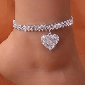 1pc Rhinestone Love Pendant Chain Anklet, women Anklet, ChicMe catalog