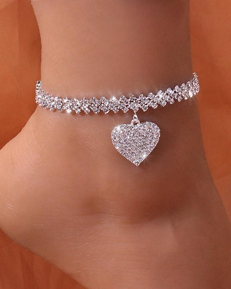 1pc Rhinestone Love Pendant Chain Anklet, women Anklet, ChicMe catalog
