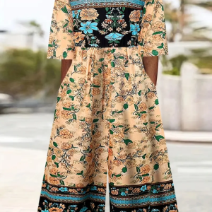 Women Floral V Neck Half Sleeve Casual Summer Jumpsuit, JustFashionNow Jumpsuits＆Rompers, color:As Picture|size:4XL,