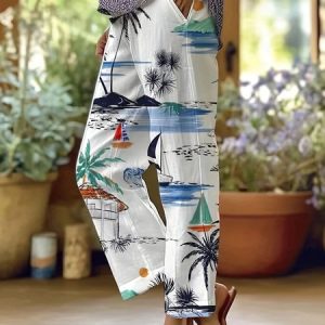 Women The Sea Long Pant Casual Spring/Fall Trousers, JustFashionNow Pants, color:White|size:3XL,