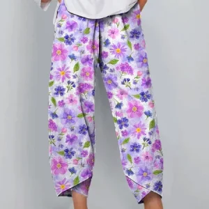 Women Floral Capris Pants Casual Summer Trousers, JustFashionNow Pants, color:Purple|size:5XL,