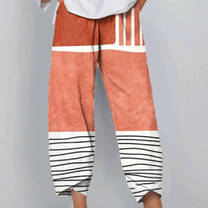 Women Striped Capris Pants Casual Summer Trousers, JustFashionNow Pants, color:Orange|size:5XL,
