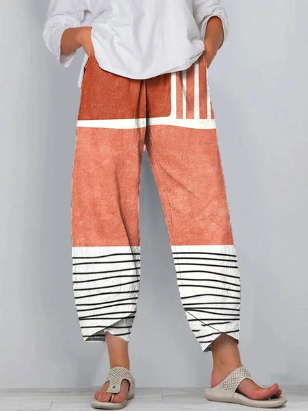 Women Striped Capris Pants Casual Summer Trousers, JustFashionNow Pants, color:Orange|size:5XL,