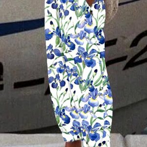 Casual Floral Long Pant, Pants, color:White|size:4XL, catalog Noracora shop