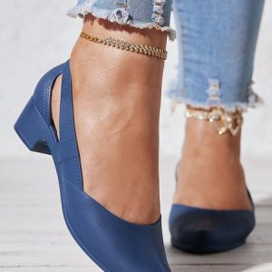 Casual Plain Slip On Block Heel Wedge Sandals, Flats/Loafers, color:Blue|size:41, catalog Noracora shop