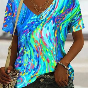 Casual Abstract Graphic V Neck Short Sleeve T-shirt, T-shirts, color:As Picture|size:4XL, catalog Noracora shop