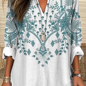 Shawl Collar Half Sleeve Nationality/ethnic Regular Loose Blouse For Women, Blouses, color:As Picture|size:4XL, catalog Noracora shop