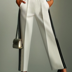 Urban Striped Straight Pants, Pants, color:White|size:XXL, Stylewe
