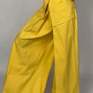 Casual Plain Wide Leg Pants, Pants, color:Yellow|size:XXL, Stylewe