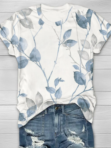 Women Floral Short Sleeve Tee T-shirt Crew Neck Printing Casual Summer Graphic Tee Top, JustFashionNow T-Shirts, color:White|size:XXL - Image 8