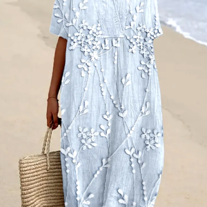 Women Floral V Neck Short Sleeve Comfy Casual Maxi Dress, Maxi, color:Light Blue|size:3XL, catalog Noracora shop