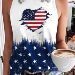 Independence Day Crew Neck Sleeveless America Flag Tank For Women, Tanks & Camis, color:White|size:4XL, catalog Noracora shop