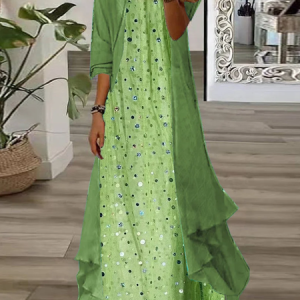 Women Plain Two-Piece Set Daily Three Quarter Sleeve Simple Spring/Fall Dress With Coat Matching Set, JustFashionNow 2-Piece Dresses, color:Green|size:XXL,