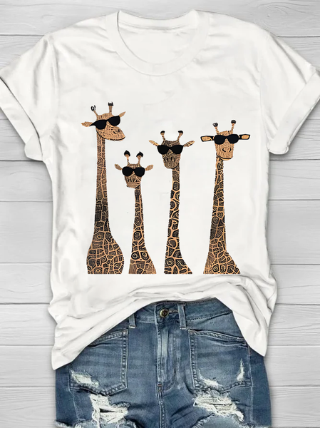 Women Deer Short Sleeve Tee T-shirt Crew Neck Printing Casual Summer Graphic Tee Top, JustFashionNow T-Shirts, color:White|size:XXL
