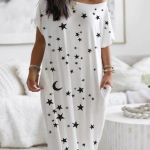 Plus Size Star Moon Print Casual Dress, women Casual Dresses, ChicMe catalog