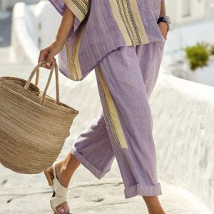 Casual Striped Printing Straight Fashion Pants, Pants, color:Purple|size:XXL, Stylewe