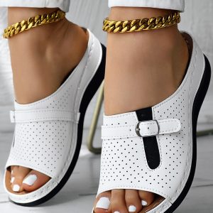 Rainbow Ombre Hollow Out Low Heel Wedge Sandals, women Wedges Shoes, ChicMe catalog