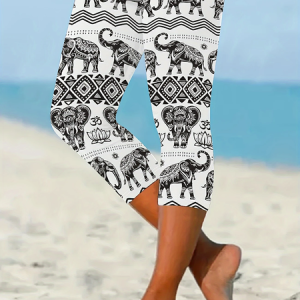 Women Elephant Capris Elastic Waist Pants Casual Summer Trousers, JustFashionNow Leggings, color:White|size:XXL,
