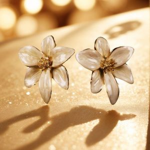 Elegant Floral Stud, Earrings, color:Off White|size:One-size, Stylewe