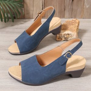Spring and summer new fish mouth beach thick heel one word buckle simple thick heel high heel women's sandals, JustFashionNow Heels, color:Deep Blue|size:43,