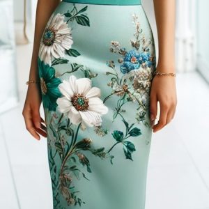 Elegant Printing Floral Knee Length Skirt, Skirts, color:As Picture|size:XXL, Stylewe