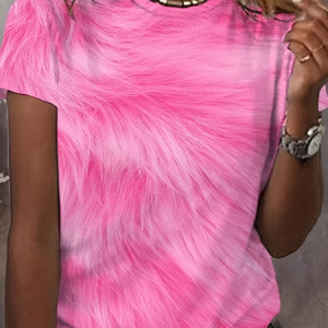 Casual Abstract Crew Neck Short Sleeve T-shirt, T-shirts, color:Pink|size:XXL, catalog Noracora shop