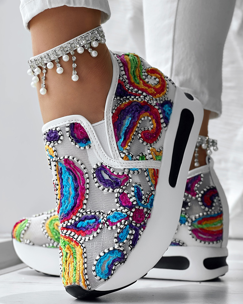 Floral Pattern Embroidery Mesh Sneakers, women Sneakers, ChicMe catalog - Image 2