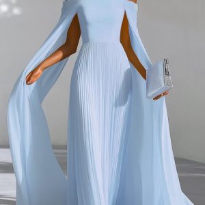 Elegant Plain Ruched Off The Shoulder Maxi Dress, Maxi Dresses, color:Blue|size:XXL, Stylewe