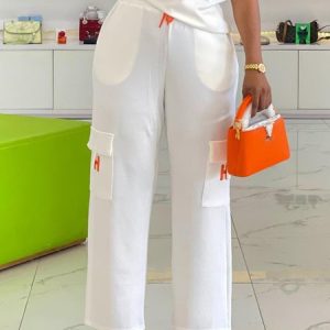 Casual Plain Cargo Fashion Pants, Pants, color:White|size:XXL, Stylewe