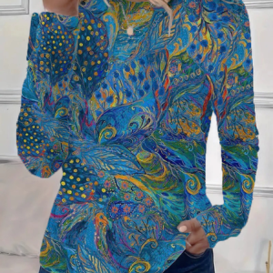 Women Abstract Long Sleeve Tee T-shirt Crew Neck Printing Casual Spring/Fall Graphic Tee Top, JustFashionNow T-Shirts, color:Blue|size:XXL,