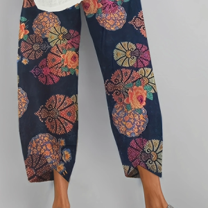 Women Floral Capris Pant Casual Summer Trousers, JustFashionNow Pants, color:Navyblue|size:5XL,