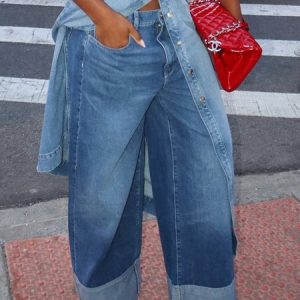 Urban Wide-Leg Denim Jeans with Pockets, Jeans, color:Denim Blue|size:XXL, Stylewe