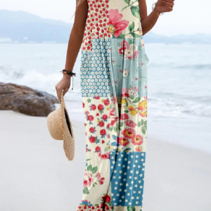 Women Sleeveless Loose Long Daily Vintage Polka Dots Mid Waist Overall Jumpsuit, Jumpsuits&Rompers, color:Multicolor|size:4XL, catalog Noracora shop