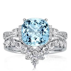 bridal sets - Italo Aquamarine Cushion Cut Engagement Rings Sets Bridal Set, Italo jewelry - Online Catalog