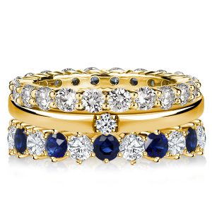 stackable ring sets - Italo Golden Round Cut White & Blue Sapphire Stackable Band Set, Italo jewelry - Online Catalog