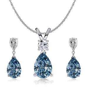 jewelry sets - Italo Pear Shaped Blue Topaz Earrings & Necklace Jewelry Set, Italo jewelry - Online Catalog