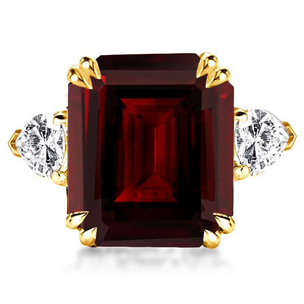 three stone engagement rings - Three Stone Created Garnet Emerald Engagement Ring, Italo jewelry - Online Catalog