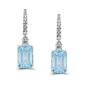 earrings - Italo Aquamarine Earrings For Women Emerald Cut Drop Earrings, Italo jewelry - Online Catalog