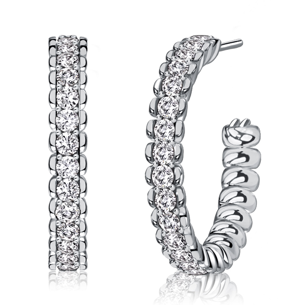 earrings - Classic Round Cut White Hoop Earrings, Italo jewelry - Online Catalog