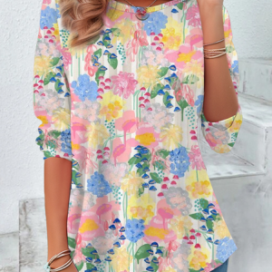 Women Floral Long Sleeve Tee T-shirt Crew Neck Printing Casual Spring/Fall Graphic Tee Top, JustFashionNow T-Shirts, color:Multicolor|size:XXL,