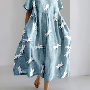 Women Animal Crew Neck Short Sleeve Comfy Casual Maxi Dress, Dresses, color:Blue|size:3XL, catalog Noracora shop