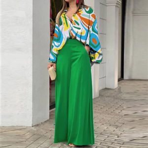 Women Striped Printing Two-Piece Set Daily Vintage Summer Top With Pants Matching Set, JustFashionNow Suit Set, color:mint|size:3XL,