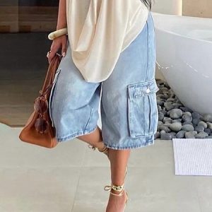 Relaxed Fit Cargo Denim Shorts, Jeans, color:Blue|size:XXL, Stylewe