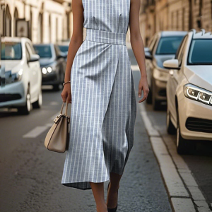Women Striped Sleeveless Summer Printing Dress Crew Neck Formal Maxi Shift Dress H-Line Dress, JustFashionNow Casual Dresses, color:Blue|size:3XL,
