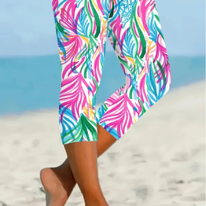 Women Floral Capris Elastic Waist Pants Casual Summer Trousers, JustFashionNow Leggings, color:Multicolor|size:XXL,