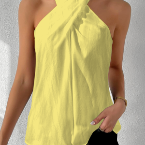 Women's Sleeveless Tank Top Camisole Summer Plain Cross Halter Daily Casual Top, JustFashionNow Tanks & Camis, color:Yellow|size:XXL,