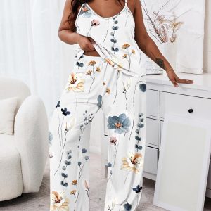 Plus Size Floral Print Spaghetti Strap Pajamas Set, women Loungewear, ChicMe catalog