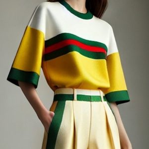 Casual Color Block Printing Crew Neck Loosen T-shirt, Tees, color:Yellow|size:XXL, Stylewe